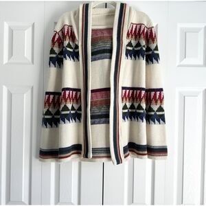 Hooded Cardigan Sweater Women's M Southwestern Aztec Knit Cozy Cabincore